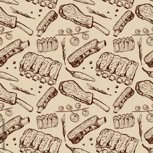 Obraz na płótnie Seamless pattern with beef ribs