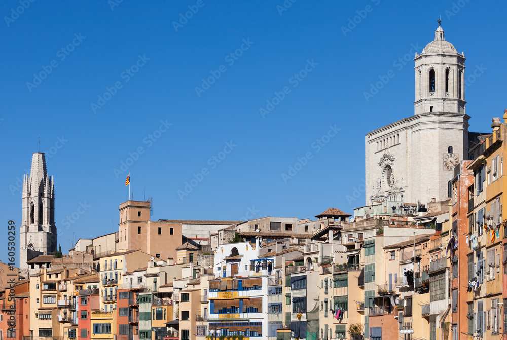 City of Girona Old Town Skyline in Catalonia, Spain