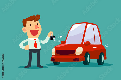 businessman holding a key of his new car