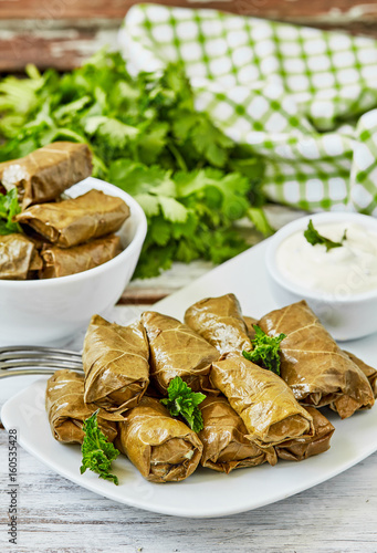 Dolma (tolma, sarma) - stuffed grape leaves with rice and meat