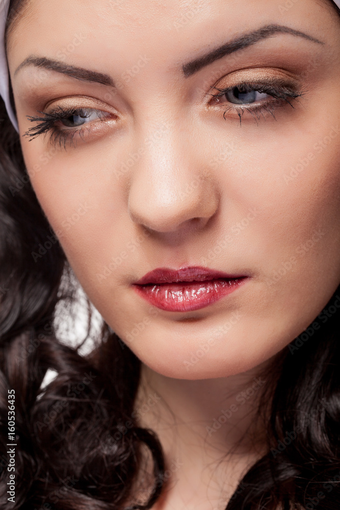 Close up beauty portrait of woman on white background in studio photo. Beauty and fashion. Close up portrait Close up beauty portrait of woman on white background in studio photo. Beauty and fashion. Close up portrait