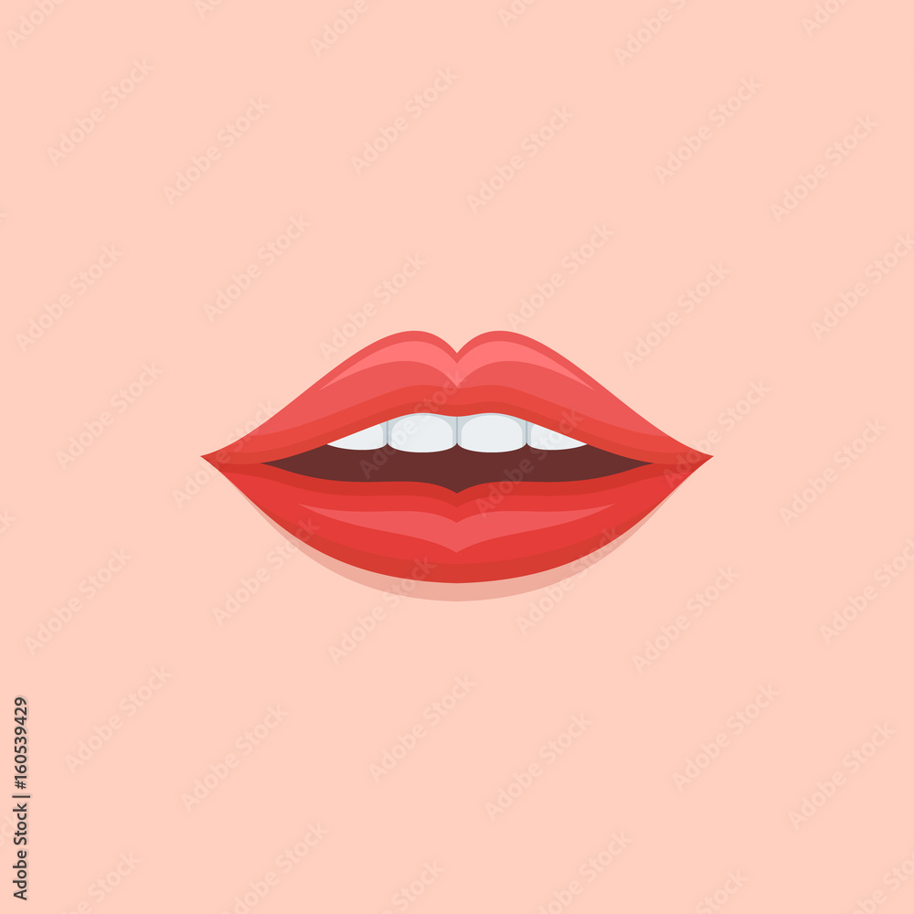 Woman sexy red lips isolated on background. Flat style icon. Vector illustration. Woman sexy red lips isolated on background. Flat style icon. Vector illustration.