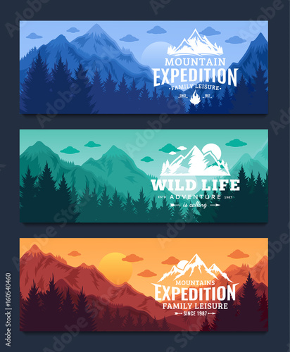 Mountains adventures horizontal banner