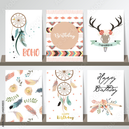 cute cards for banners,Flyers,Placards with feather,flower and wild