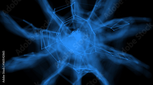 Abstract dark blue geometry surfaces, lines and points background, Used as digital wallpaper and technology background. 3d rendering