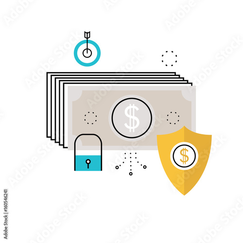 Financial security, bank account protection, fraud prevention, secure money transaction flat vector illustration design for mobile and web graphics