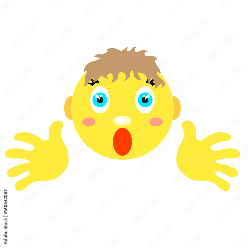 Obraz premium Smiley boy with finger gesture with both hands.