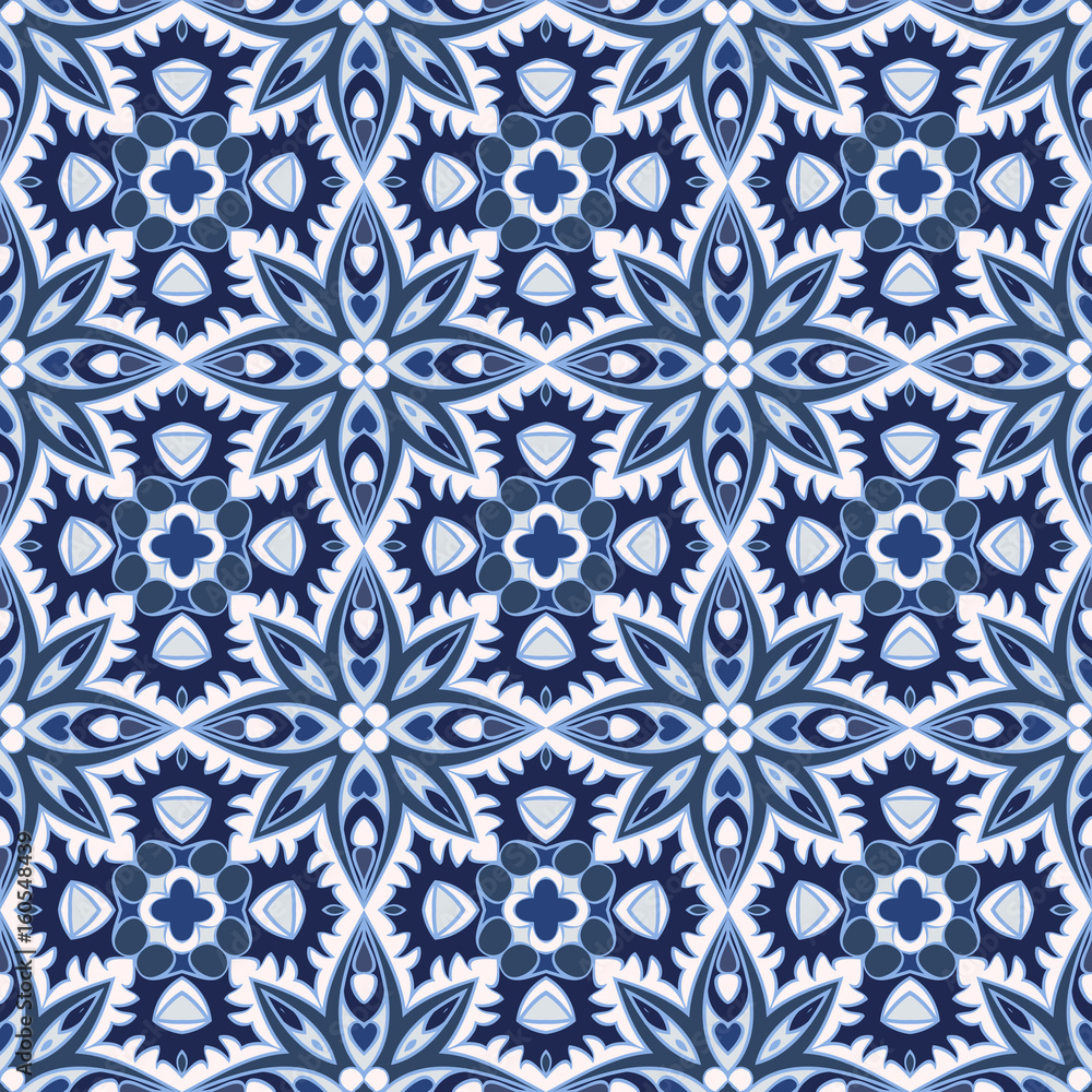 Delicate blue and white seamless pattern. Classic ornament in Oriental style. Vector illustration.