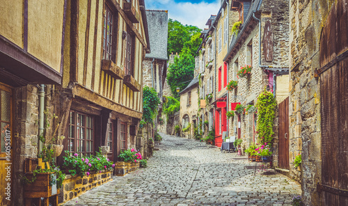 Idyllic alley scene in an old town in Europe