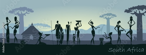 African men and women against the landscape of Africa