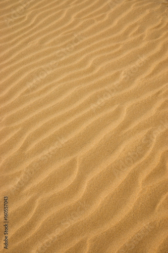 Lines in the yellow sand of a beach. Out of focus image. © noppharat