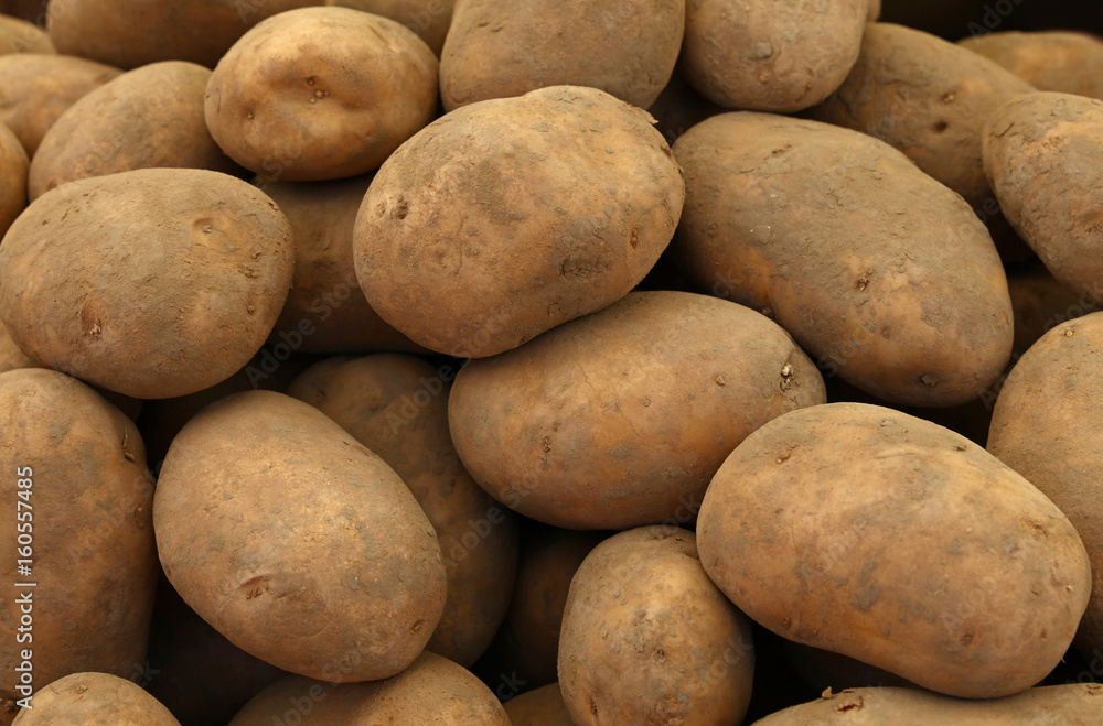 Heap of new potato at retail display close up Heap of new potato at retail display close up