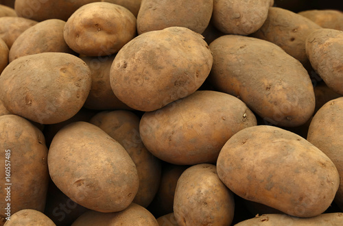 Heap of new potato at retail display close up