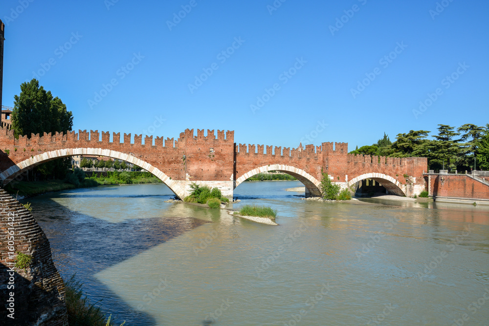 The bridge Ponte Scaligero over the river Etsch in Verona, Italy
