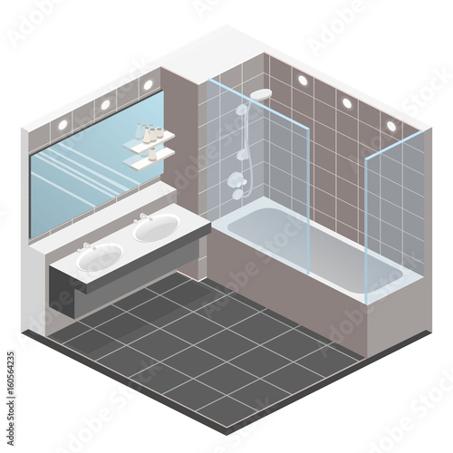 Isometric flat 3D interior of bathroom © reenya