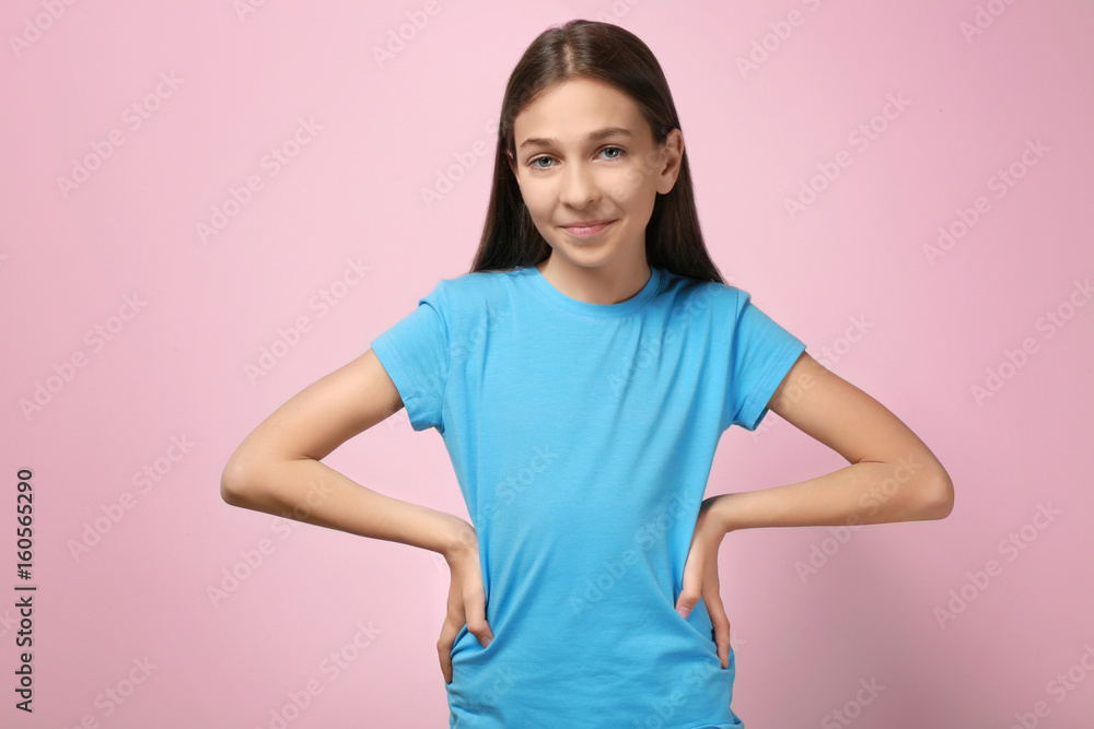 Cute pretty girl on color background Cute pretty girl on color background