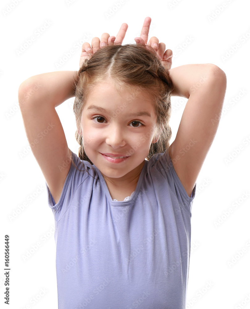 Cute funny girl on white background Cute funny girl on white background