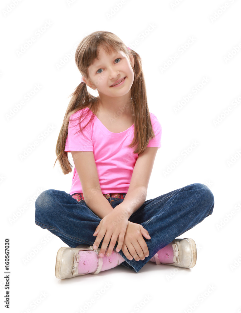 Pretty little girl on white background Pretty little girl on white background