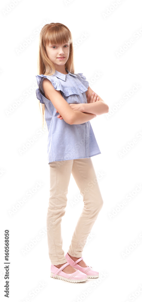 Pretty little girl on white background Pretty little girl on white background