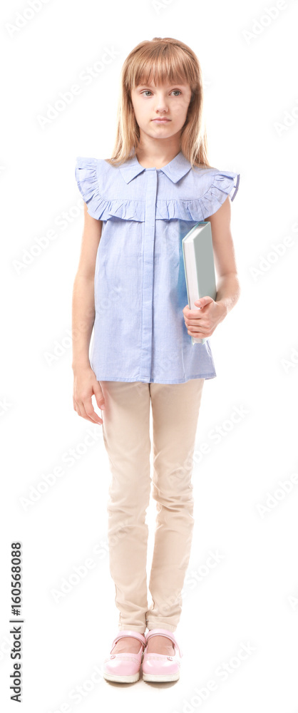 Pretty little girl with book on white background Pretty little girl with book on white background