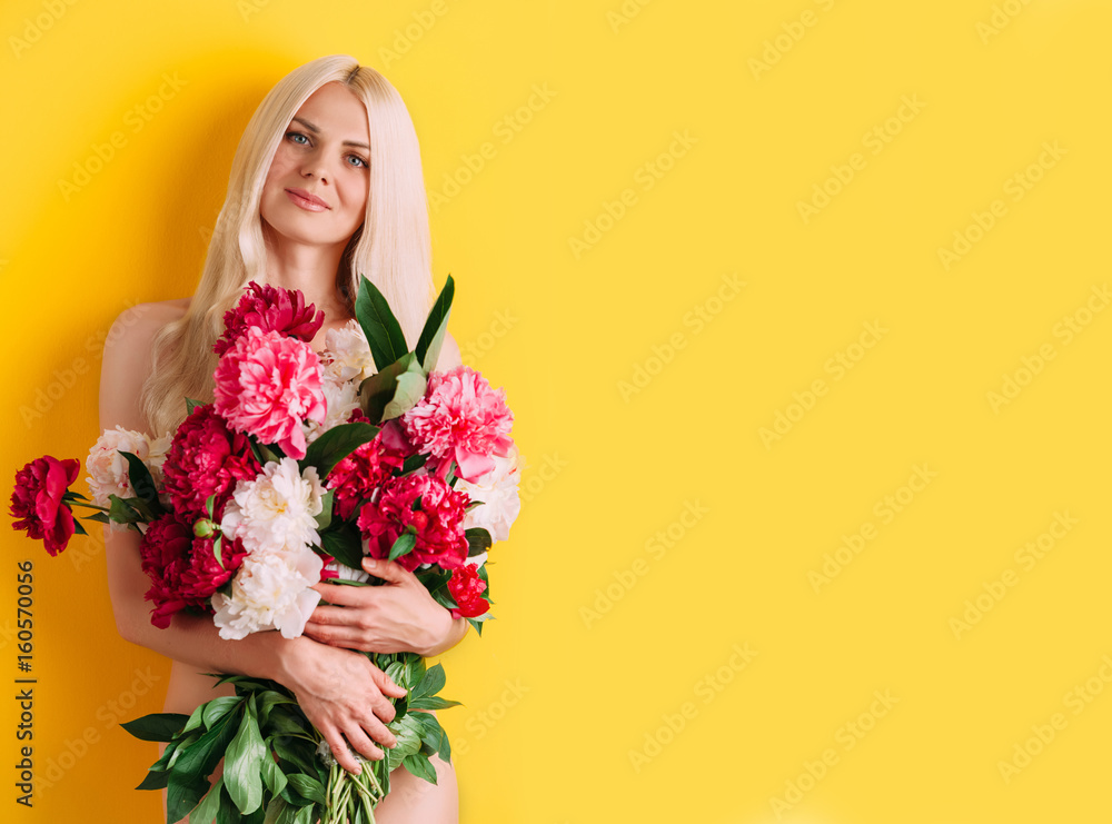 Girl with a bouquet of flowers