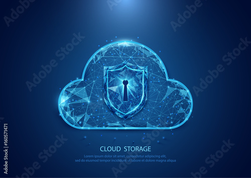 Abstract cloud technology security form of a starry sky internet, data, connection concept background. wireframe concept design