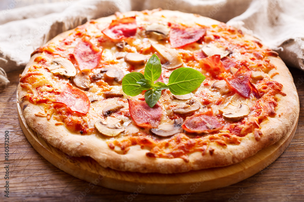 pizza with ham, salami and mushrooms pizza with ham, salami and mushrooms