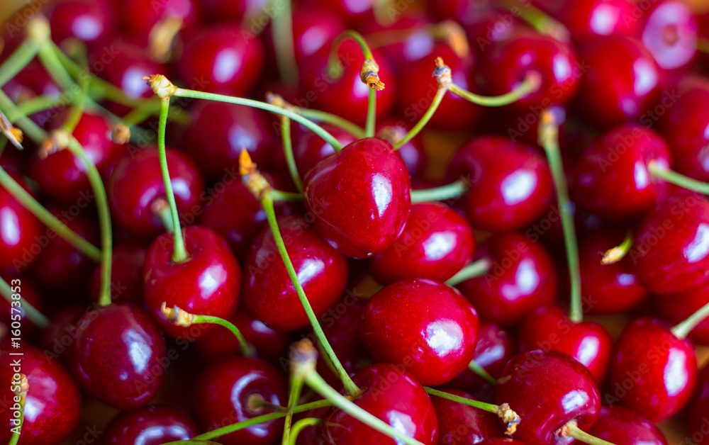 Fresh garden cherry on wooden table. Top view with copy space Fresh garden cherry on wooden table. Top view with copy space