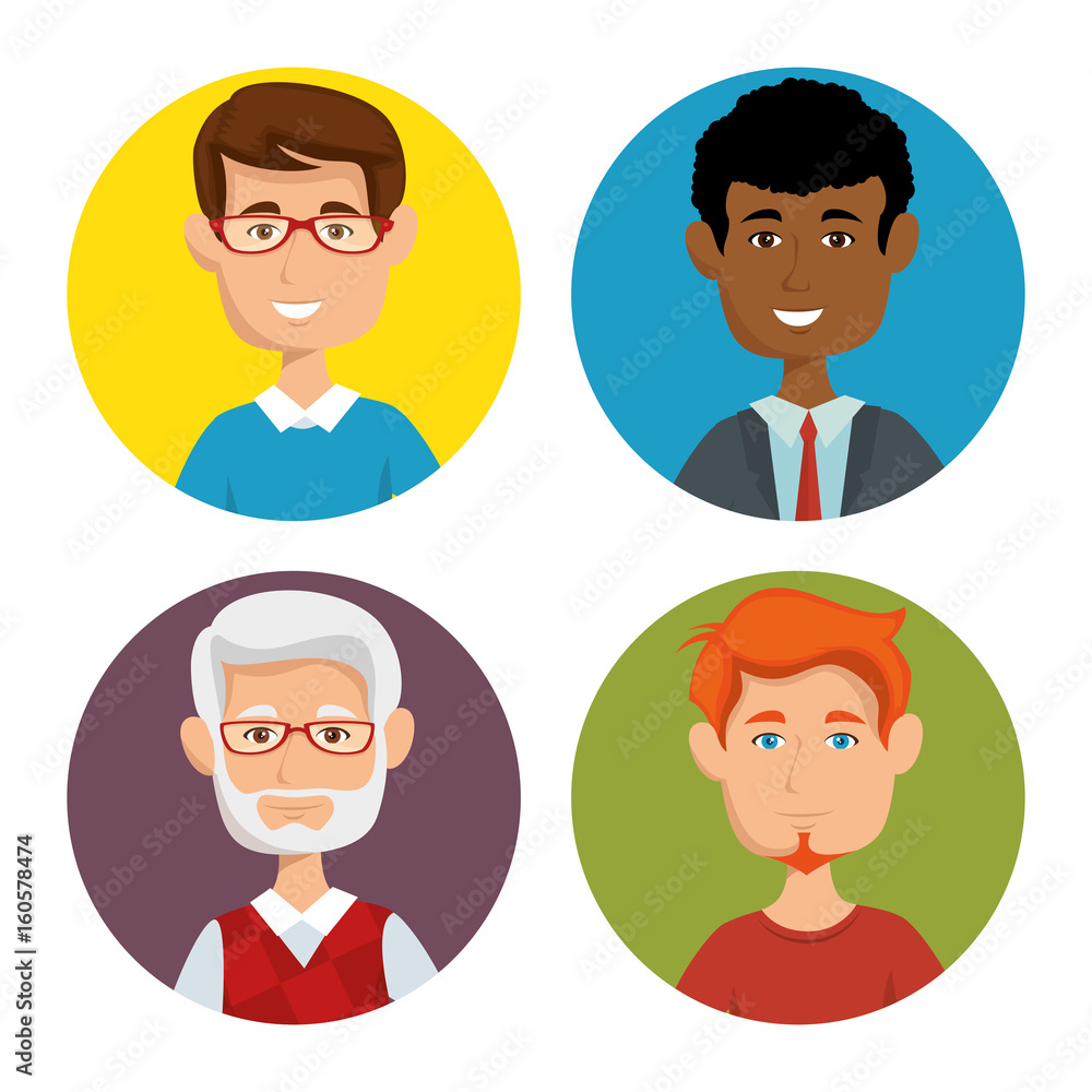 Men of different age icon set over wite background vector illustration