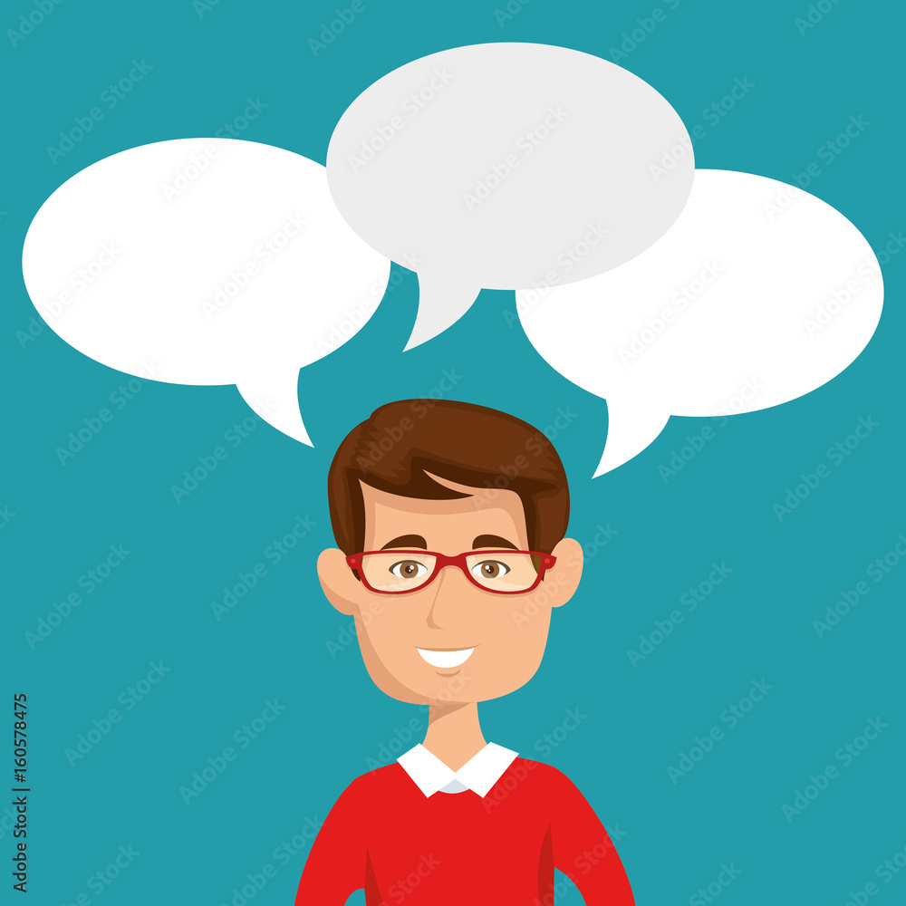 Man with glasses and speech balloons over blue background vector illustration Man with glasses and speech balloons over blue background vector illustration
