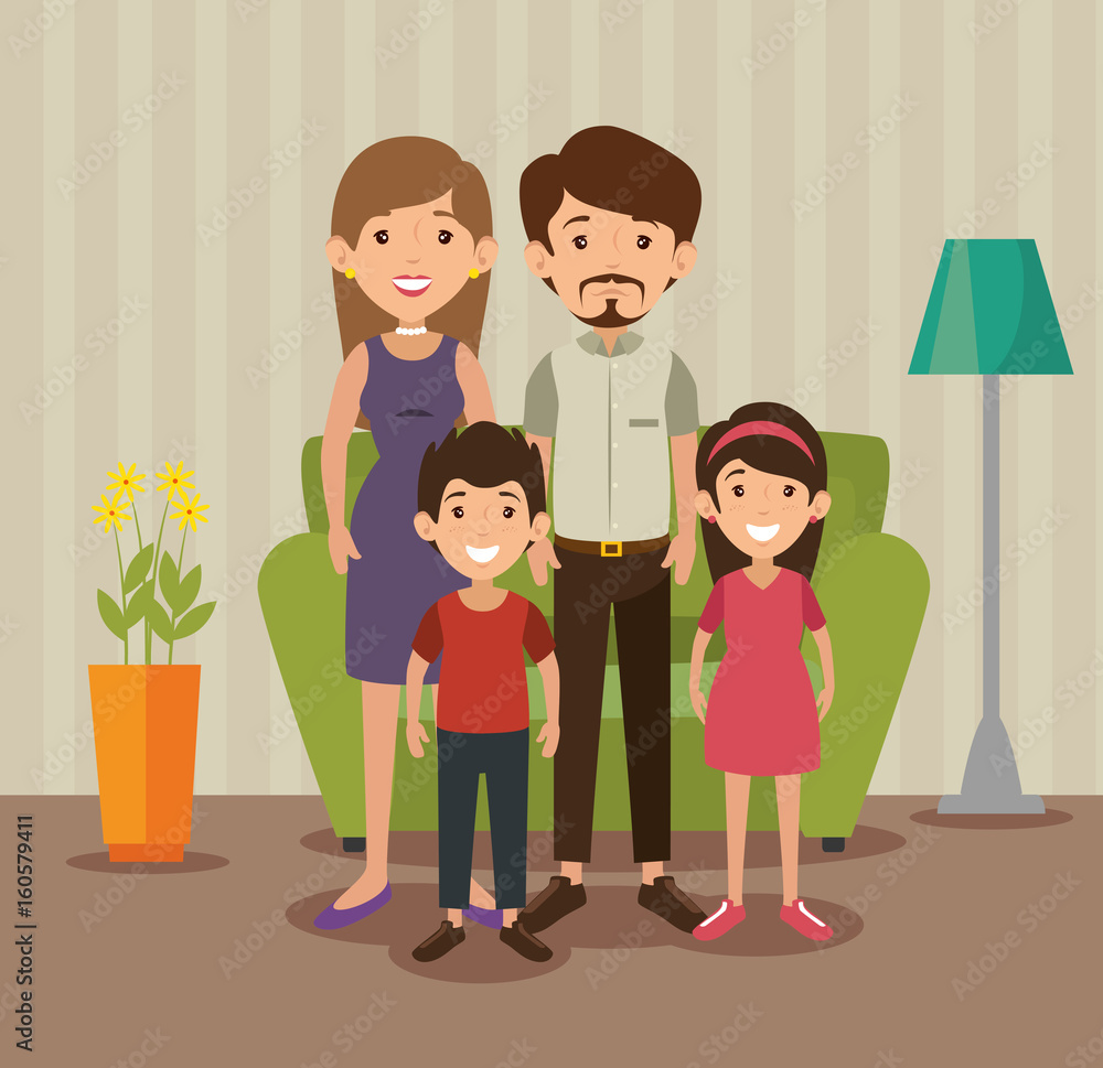 Cute family at the living room colorful design vector illustration Cute family at the living room colorful design vector illustration