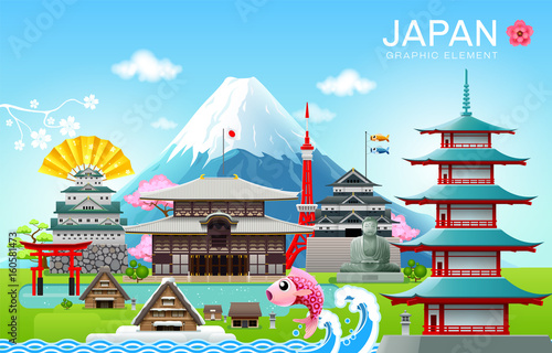 japan landmark travel object vector illustration