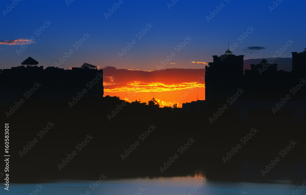 Night City Landscape At Sunset