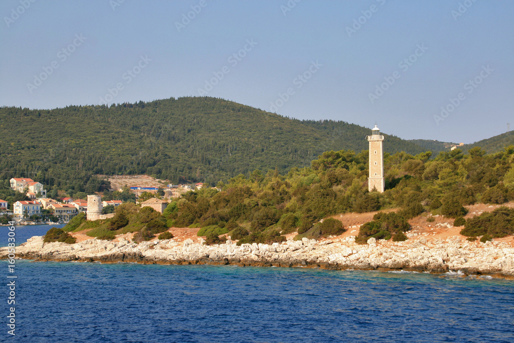 Panoramic view of Fiskardo village, Kefalonia, Ionian islands, Greece