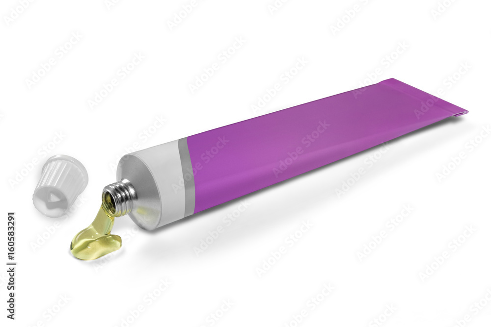 Tube of white and lilac color on a white background Tube of white and lilac color on a white background