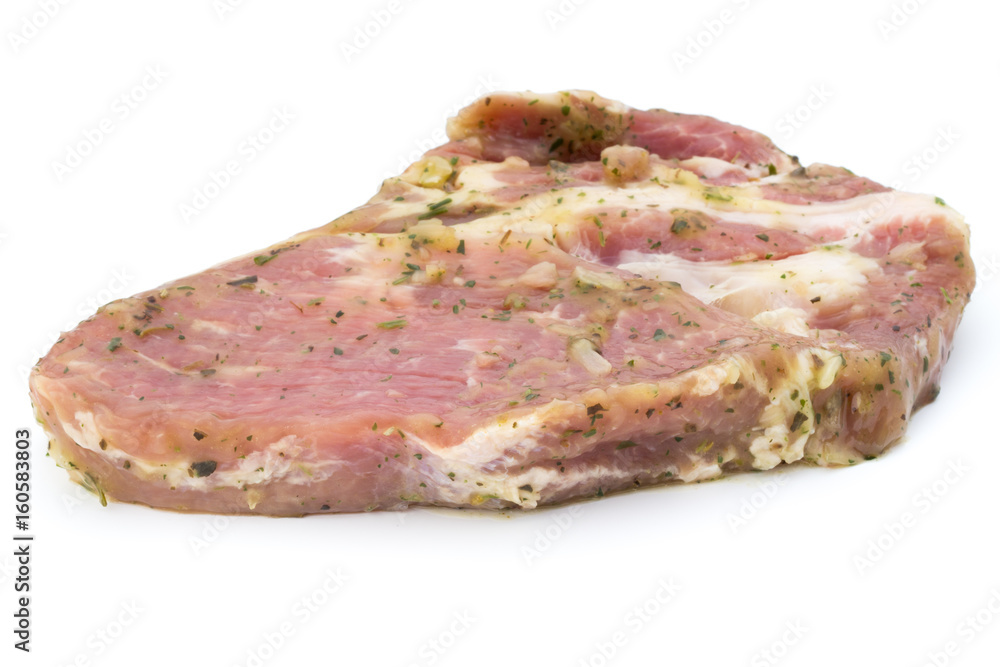 Pork chop, marinated. Isolated on the white background. Pork chop, marinated. Isolated on the white background.