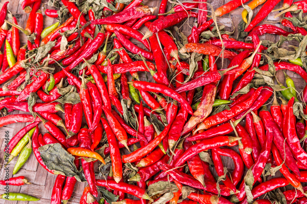 dried red Chili peppers - close up