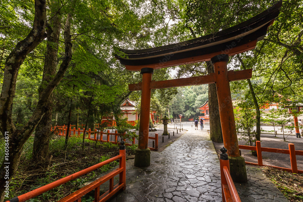 Red tori in Usa Jingu shrine, Oita, Japan Red tori in Usa Jingu shrine, Oita, Japan