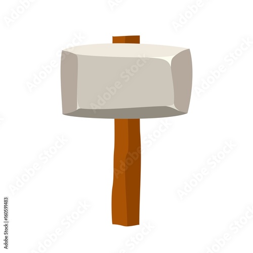 Stone hammer isolated on white background. Ancient tool and weapon in flat style. Vector illustration.