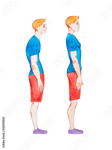 Fotografia Watercolor illustration of people with right and wrong posture