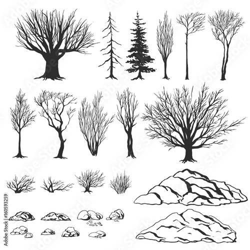Forest constructor, ink hand drawn illustration