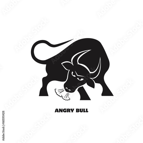 Angry bull  black icon on white background. Vector illustration.