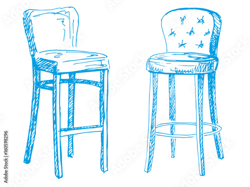 Two bar chair isolated on white background.  Vector illustration in a sketch style.