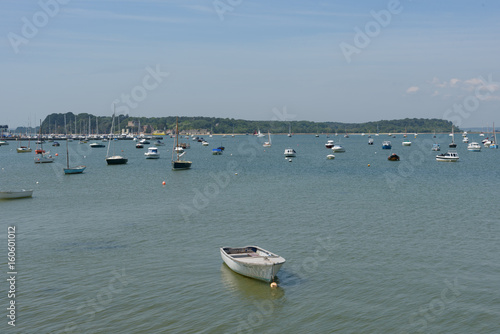 Brownsea island and castle viewed from Sandbanks looking across Poole harbour photo