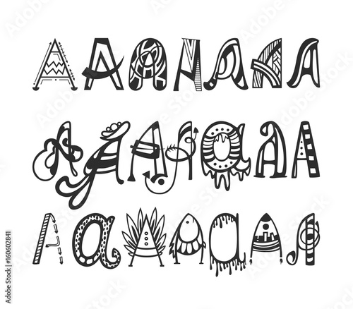 Vector Set Letter A symbol in hand-draw style font. photo