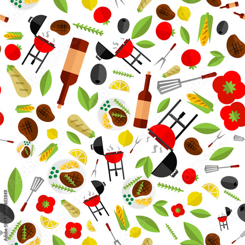Vector pattern for a picnic. Design of wrapping paper, food packaging, etc. Seamless background in a flat style.