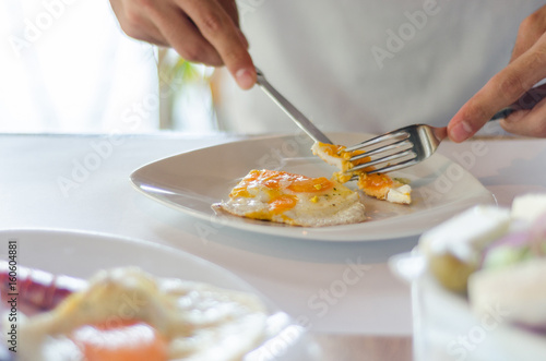 fried eggs in a plate close up