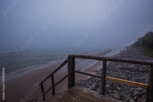 Foggy morning at the Baltic sea coast. Jastrzebia Gora  Poland