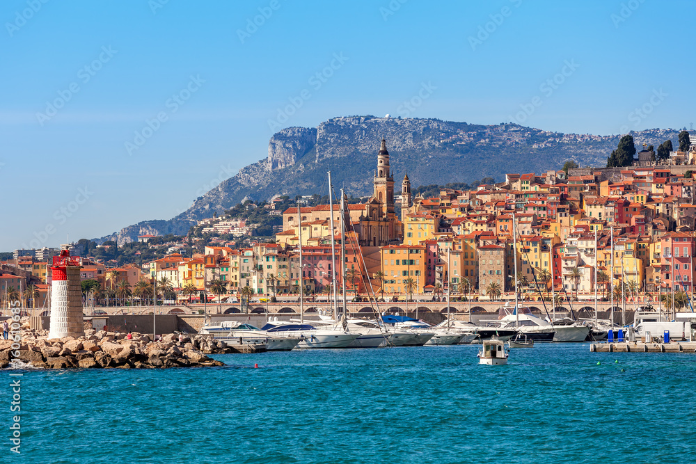 View of colorful town of Menton.