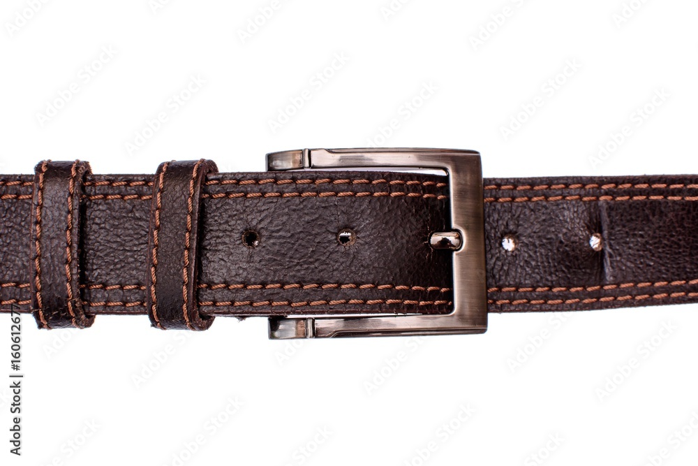 Fashionable male brown gray leather belt isolated on white background Fashionable male brown gray leather belt isolated on white background
